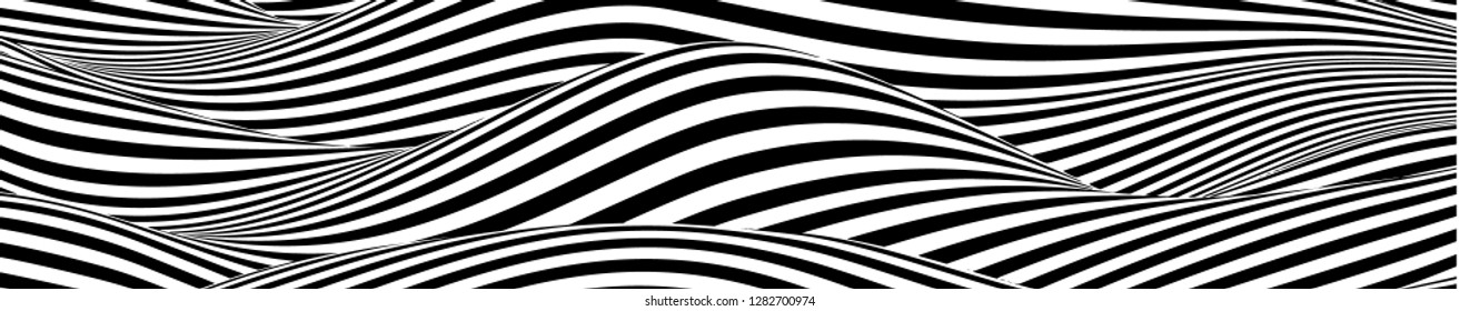 Optical illusion lines background. Abstract 3d black and white illusions. EPS 10 Vector illustration. Abstract waves vector.