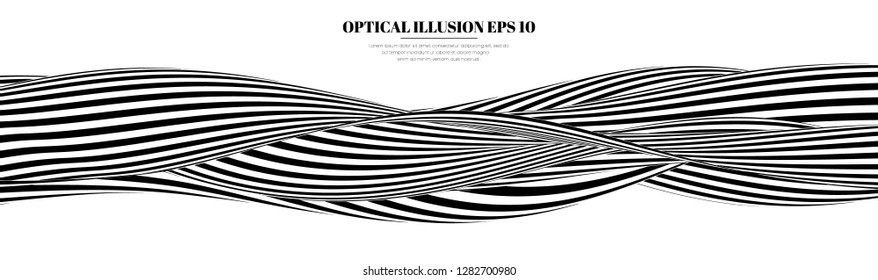 Optical illusion lines background. Abstract 3d black and white illusions. EPS 10 Vector illustration. Abstract waves vector.