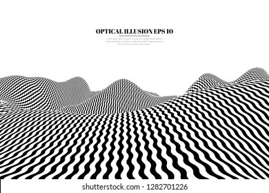 Optical illusion lines background. Abstract 3d black and white illusions. Conceptual design of optical illusion vector. EPS 10 Vector illustration