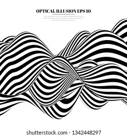 Optical illusion lines background. Abstract 3d black and white illusions. Conceptual design of optical illusion vector. EPS 10 Vector illustration