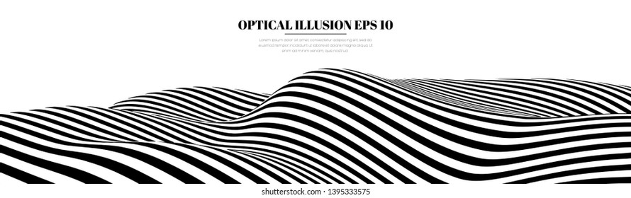 optische Täuschungslinien, Hintergrund. Abstrakte 3D-Schwarz-Weiß-Illusionen. EPS10-Vektorillustration-Illustration. Abstrakte Wellen Vektorillustration.