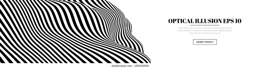 Optical illusion lines background. Abstract 3d black and white illusions. EPS 10 Vector illustration. Abstract waves vector.