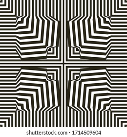 Optical illusion lines background. Abstract 3d black and white illusions. Conceptual design of optical illusion vector. EPS 10 Vector illustration