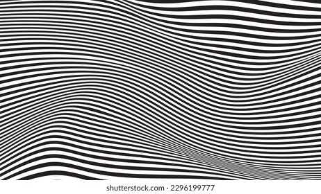 Optical illusion lines background. Abstract 3d black and white wave. Conceptual design of optical illusion vector.