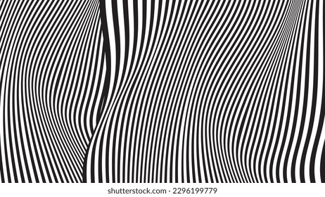 Optical illusion lines background. Abstract 3d black and white wave. Conceptual design of optical illusion vector.