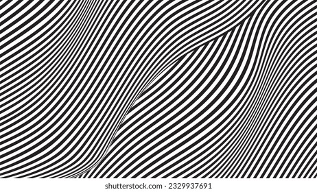 Optical illusion lines background. Abstract 3d black and white wave. Conceptual design of optical illusion vector.