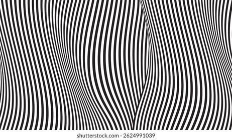 Optical illusion lines background. Abstract 3d black and white wave. Conceptual design of optical illusion vector.