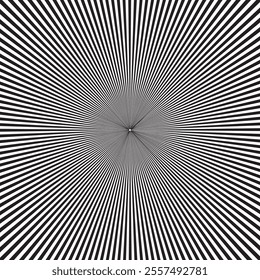 Optical illusion lines. Black and white radiating. Hypnotic striped background. Bold vector design.