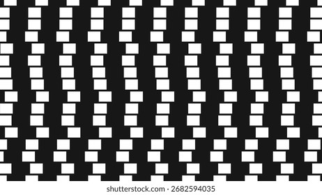 Líneas de ilusión óptica. Fondo de arte op con cuadrados geométricos en blanco y negro que crean un efecto de onda de ilusión óptica. Patrón de líneas distorsionadas. Ilustración vectorial.