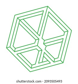 Optical illusion logo. Impossible shapes. Sacred geometry figures. Abstract eternal geometric objects. Impossible endless outline shapes. Optical art. Impossible geometry shape on a white background.