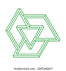 Optical illusion logo. Impossible shapes. Sacred geometry figure. Abstract eternal geometric objects. Impossible endless outline shapes. Optical art. Impossible geometry shape on a white background.