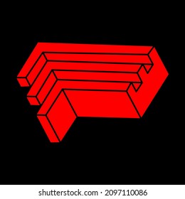 Optical illusion logo. Impossible shapes. Sacred geometry figures. Abstract eternal geometric objects. Impossible endless outline shapes. Optical art. Impossible geometry shape on a black background.