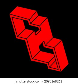 Optical illusion logo. Impossible shapes. Sacred geometry figures. Abstract eternal geometric objects. Optical art. Impossible geometry shape on a black background. Escher style.