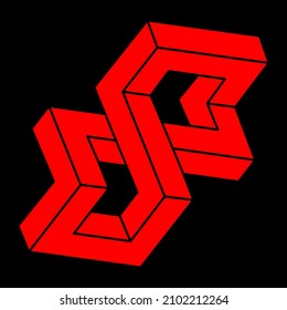 Optical illusion logo. Impossible shapes. Sacred geometry figure. Abstract eternal geometric objects. Impossible endless outline shapes. Optical art. Impossible geometry shape on a black background.