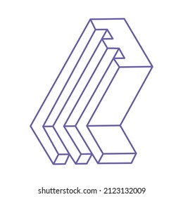 Optical illusion logo. Impossible shapes. Sacred geometry figures. Abstract eternal geometric objects. Impossible endless outline shapes. Optical art. Impossible geometry shape on a white background.