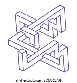 Optical illusion logo. Impossible shapes vector. Optical art objects. Geometric figures. Escher paradox.