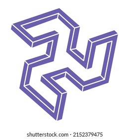 Optical illusion logo. Impossible shapes. Sacred geometry figures. Abstract eternal geometric objects. Impossible endless outline shapes. Optical art. Impossible geometry shape on a white background.