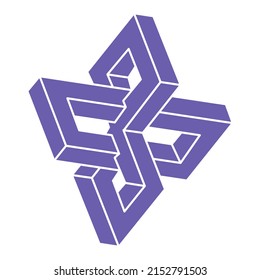 Optical illusion logo. Impossible shapes. Sacred geometry figures. Abstract eternal geometric objects. Impossible endless outline shapes. Optical art. Impossible geometry shape on a white background.