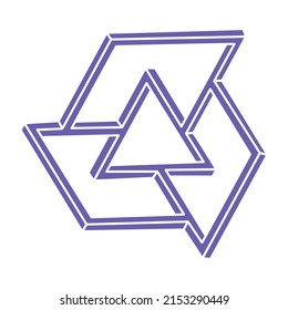 Optical illusion logo. Impossible shapes. Sacred geometry figures. Abstract eternal geometric objects. Impossible endless outline shapes. Optical art. Impossible geometry shape on a white background.