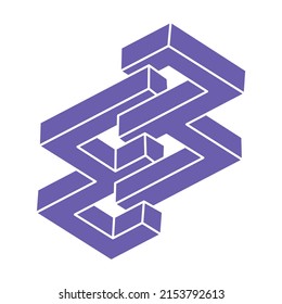 Optical illusion logo. Impossible shapes. Sacred geometry figures. Abstract eternal geometric objects. Impossible endless outline shapes. Optical art. Impossible geometry shape on a white background.