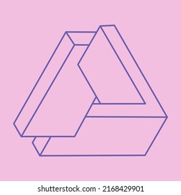 Optical illusion logo. Impossible shapes. Sacred geometry figures. Abstract eternal geometric objects. Impossible endless outline shapes. Optical art. Impossible geometry shape on a pink background.