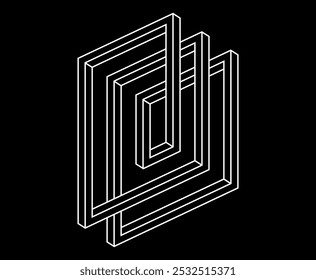 Optical illusion logo. Impossible shapes. Sacred geometry figures. Abstract eternal geometric objects. Impossible endless outline shapes. Optical art.