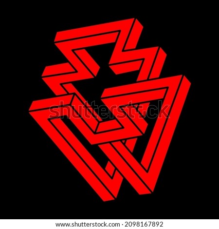 Optical illusion logo. Impossible shapes. Sacred geometry figures. Abstract eternal geometric objects. Impossible endless outline shapes. Optical art. Impossible geometry shape on a black background.