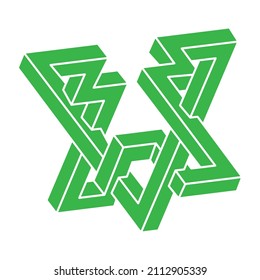 Optical illusion logo. Sacred geometry. Impossible shapes. Abstract eternal geometric object. Impossible endless outline figure. Optical art. Impossible geometry symbol on a white background. 