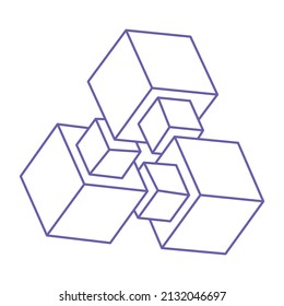 Optical illusion logo in trendy 2022 Very Peri color. Impossible shapes vector. Optical art objects. Geometric figures. Escher paradox.