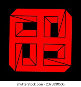 Optical illusion modern logo. Impossible shapes. Sacred geometry figure. Abstract eternal geometric objects. Impossible endless outline. Optical art. Impossible geometry shape on a black background.