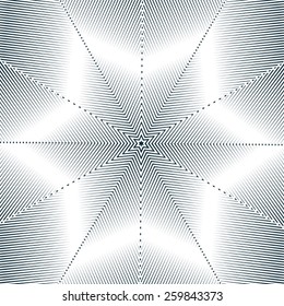 Optical illusion, moire background, abstract lined monochrome tiling. Unusual geometric pattern with visual effects.
