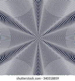 Optical illusion, moire background, abstract lined monochrome tiling. Unusual vector geometric pattern with visual effects.