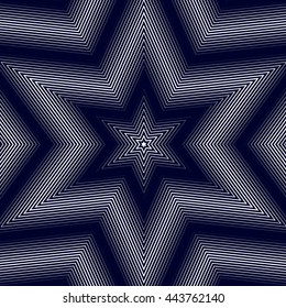 Optical illusion, moire background, abstract lined monochrome tiling. Unusual vector geometric pattern with visual effects.