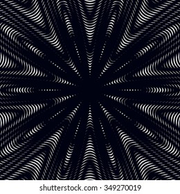 Optical illusion, moire vector background, abstract lined monochrome tiling. Unusual geometric pattern with visual effects.