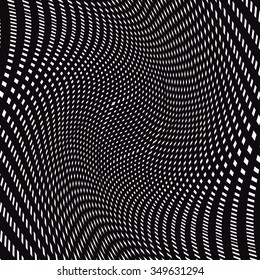 Optical illusion, moire vector background, abstract lined monochrome tiling. Unusual geometric pattern with visual effects.