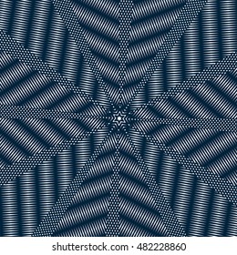 Optical illusion, moire vector background, abstract lined monochrome tiling. Unusual geometric pattern with visual effects.