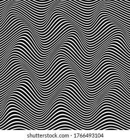 OPTICAL ILLUSION MONOCHROME COLOR. ABSTRACT WAVY LINES BACKGROUND COVER DESIGN VECTOR  