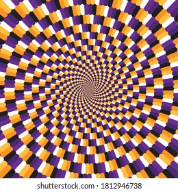 Optical illusion with motion effect vector background. Wavy stripes move around center.