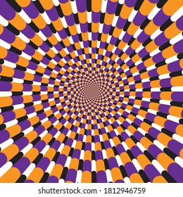 Optical illusion with motion effect vector background. Wavy stripes move around center.