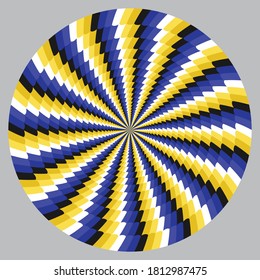 Optical illusion with motion effect vector background. Wavy stripes move around center.