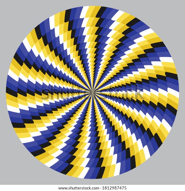 Optical illusion with motion effect vector background. Wavy stripes move around center.