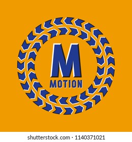 Optical illusion motion logo in round moving frame.