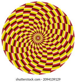 Optical illusion motley circle of spiral striped ornament. Round pattern for motion background design.