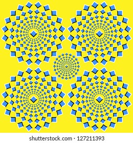 The optical illusion of movement executed in the form of squares running up from the center