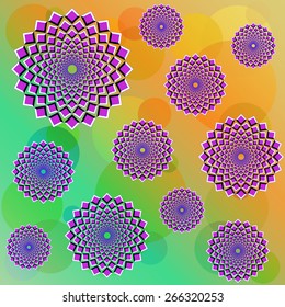 The optical illusion of the movement executed in the form of the big running up lilac squares. The bright abstract vector background. EPS10