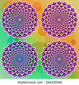The optical illusion of the movement executed in the form of the big running up lilac squares. The bright abstract vector background. EPS10
