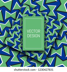 Optical illusion moving background with rectangular frame for text. Trendy packaging design or cover template.