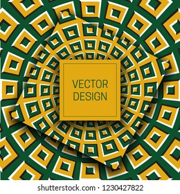 Optical illusion moving background with square frame for text. Trendy packaging design or cover template.