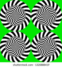 Optical illusion, moving effect of rotation.  pattern with spin twiling circles. Op art background.