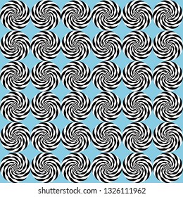 Optical illusion, moving effect of rotation. Seamless pattern with spin twirling circles. Op art background.